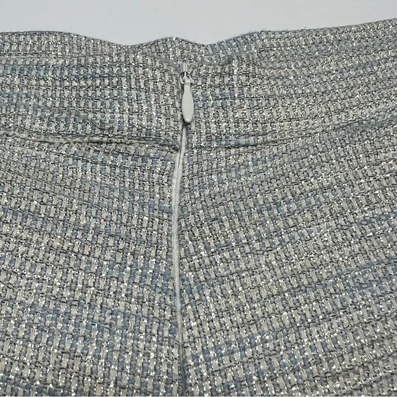 LAVENDER BROWN Silver Blue Tweed Shorts L High Waist Textured Lined Dressy Chic - Picture 13 of 14